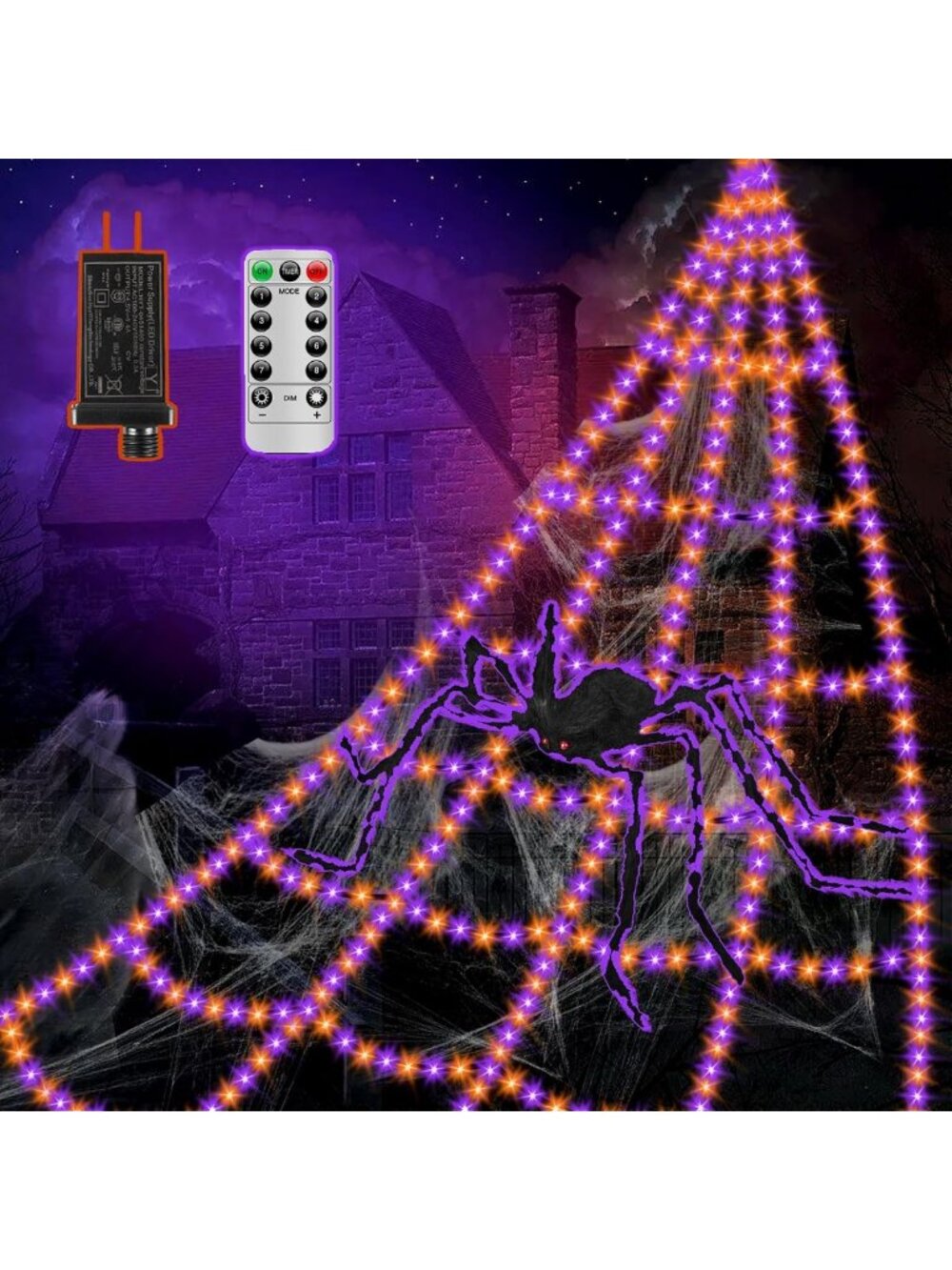 Giant Spider Web Halloween Lights - 550 LEDs, Waterproof, 8 Modes, Timer